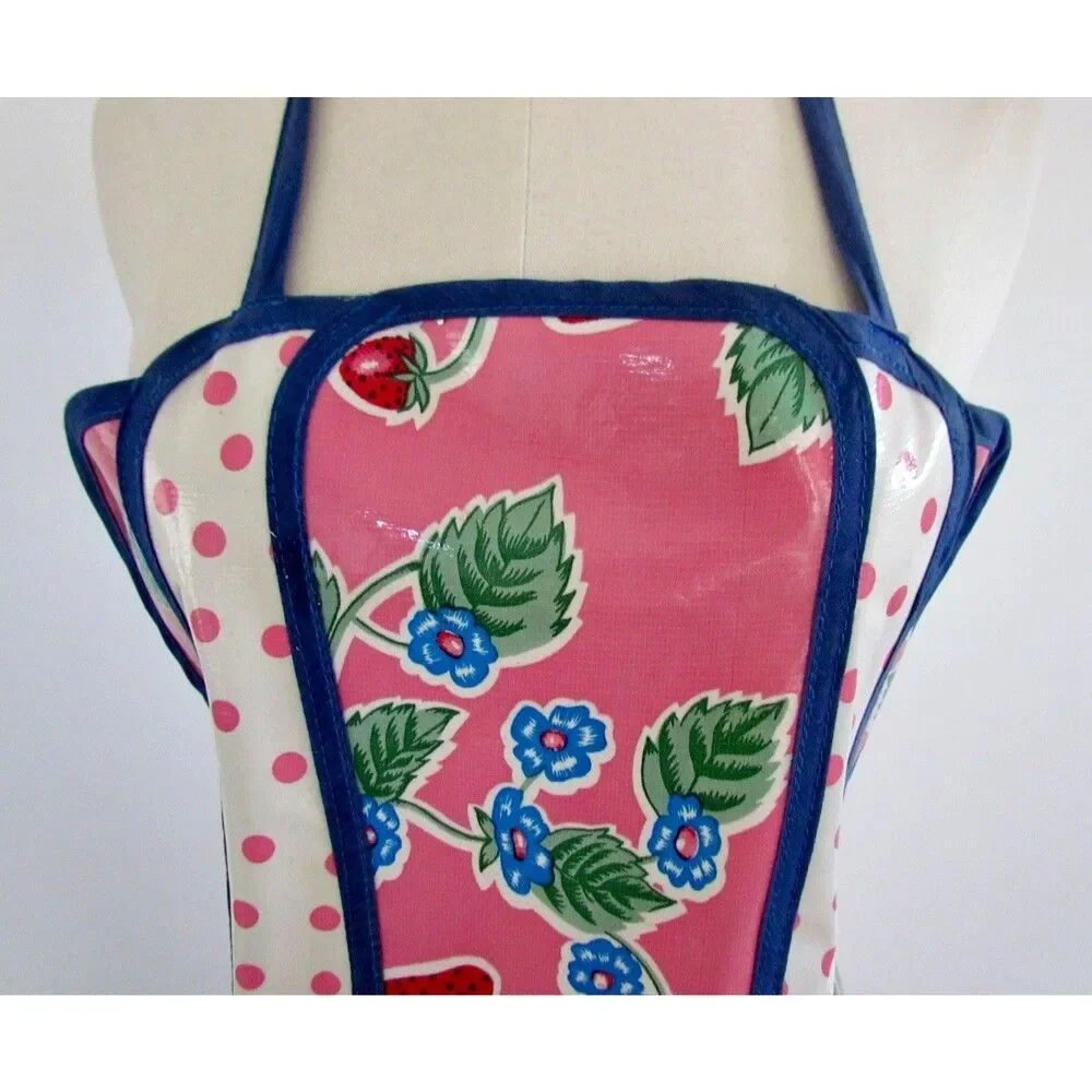 Retro Oilcloth Apron Strawberry Polka Dot Motif Limited Edition Print Excellent